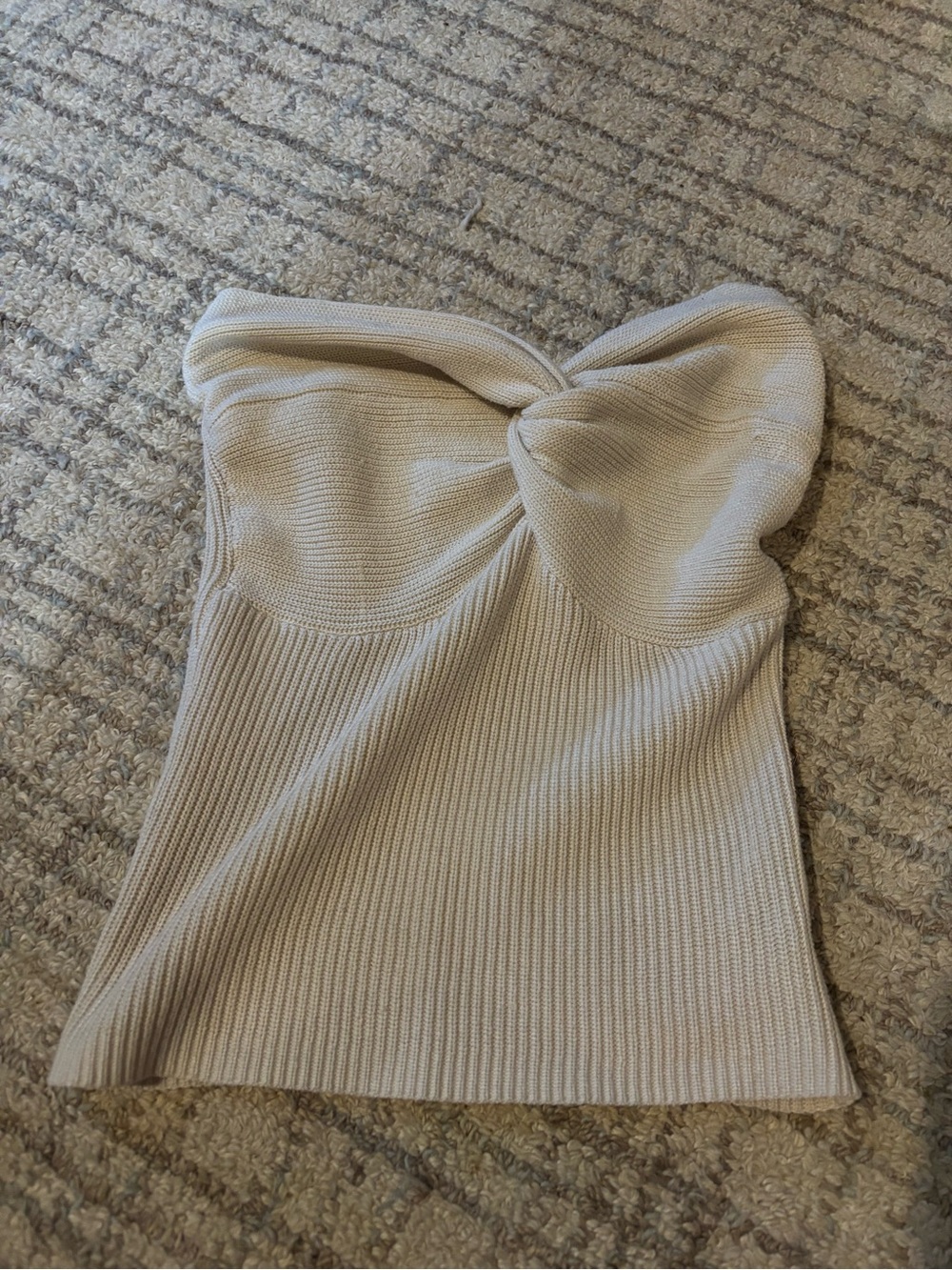 Twist Front Strapless Knit Top in Beige